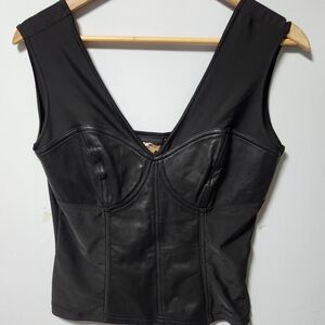 Harley Davidson Black Leather Spandex Corset Bustier Moto Biker Top M